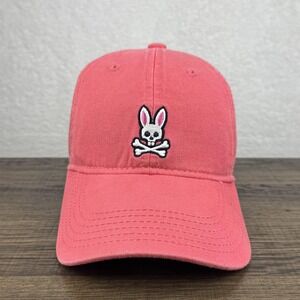 Psycho Bunny Hat Cap Strap Back Mens One Size Pink Skull Embroidered Baseball